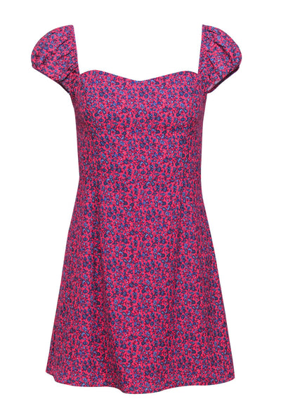 Current Boutique-French Connection - Hot Pink & Blue Floral Cap Sleeve Mini Dress Sz 6
