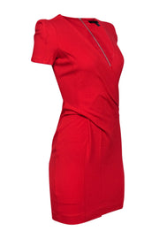 Current Boutique-French Connection - Red Plunge Bodycon Dress w/ Gathered Waist Sz 6