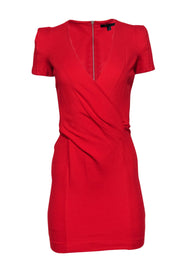 Current Boutique-French Connection - Red Plunge Bodycon Dress w/ Gathered Waist Sz 6
