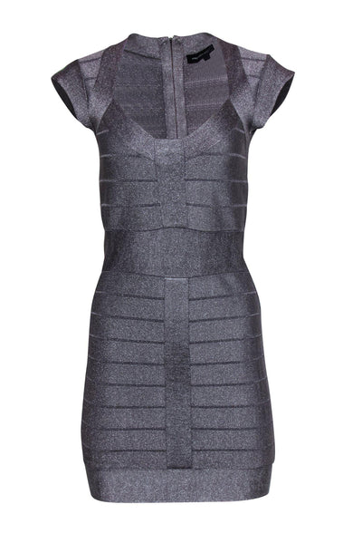 Current Boutique-French Connection - Silver Sparkly Cap Sleeve Bandage-Style Bodycon Dress Sz 8