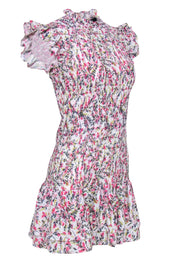 Current Boutique-French Connection - White & Pink Floral Printed Smocked Dress w/ Ruffles Sz S