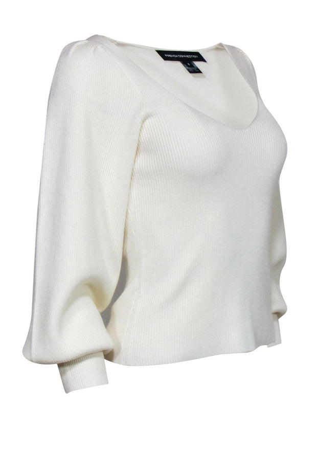 Current Boutique-French Connection - White Ribbed Balloon Sleeve Sweater Sz S