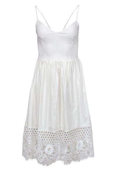 Current Boutique-French Connection - White Sleeveless Fit & Flare Midi Dress w/ Lace Hem Sz 2