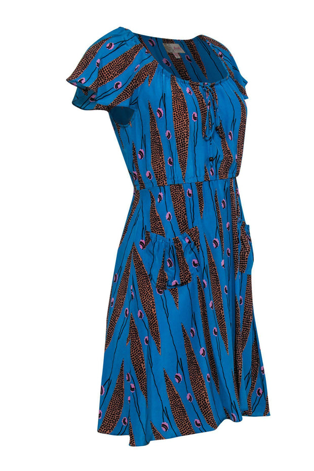 Current Boutique-Frock! by Tracy Reese - Teal & Coral Print Silk Dress Sz P