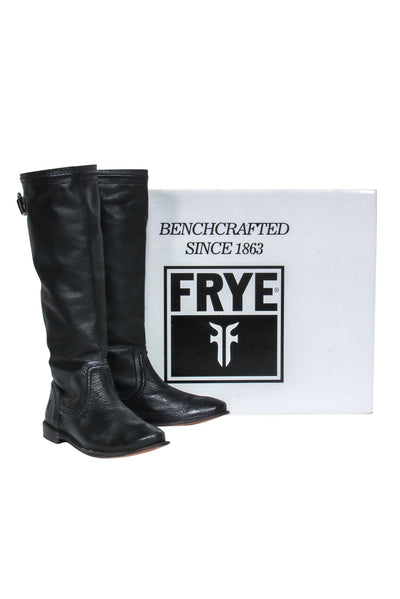 Current Boutique-Frye - Black Pebbled Leather Calf High "Paige Trapunto" Boots Sz 7.5