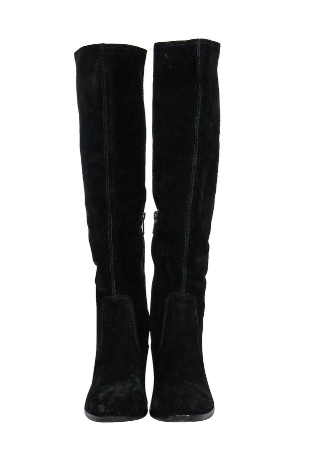 Current Boutique-Frye - Black Suede Heeled Knee High Boots Sz 7