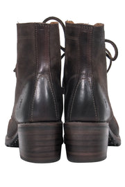 Current Boutique-Frye - Brown Leather Lace-Up Block Heel Booties Sz 7