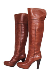 Current Boutique-Frye - Brown Leather Over-the-Knee Platform Heeled Boots Sz 8.5