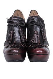 Current Boutique-Frye - Brown Leather Oxford Loafer-Style Platform Heeled Booties Sz 5.5