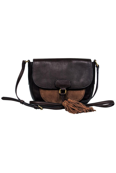 Current Boutique-Frye - Brown Leather & Suede Saddle Bag w/ Tassels
