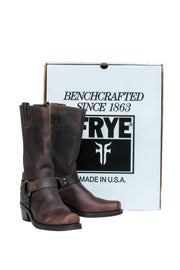 Current Boutique-Frye - Brown Leather Western-Style "Harness" Calf High Boots Sz 9