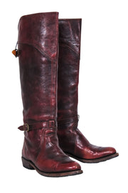 Current Boutique-Frye - Burgundy Marbled Leather Knee High Boots w/ Buckles Sz 7