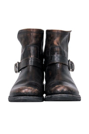 Current Boutique-Frye - Dark Brown Leather Distressed "Veronica" Ankle Boots w/ Buckle Sz 10