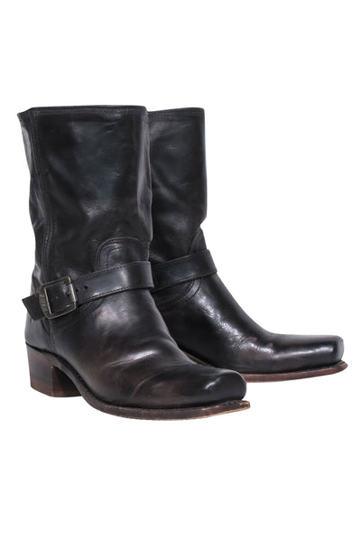 Current Boutique-Frye - Dark Brown Leather Western-Style Block Heel Booties Sz 10