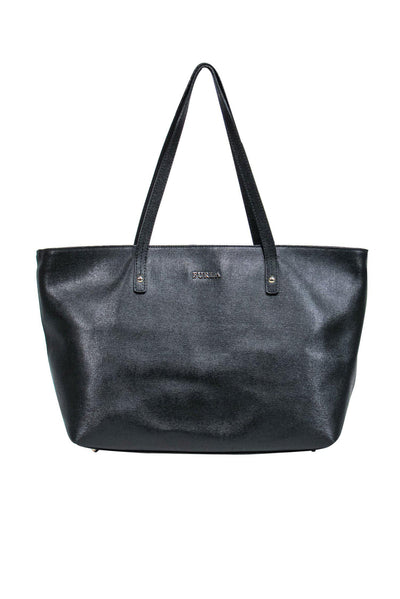 Current Boutique-Furla - Black Leather Textured Zipper Tote