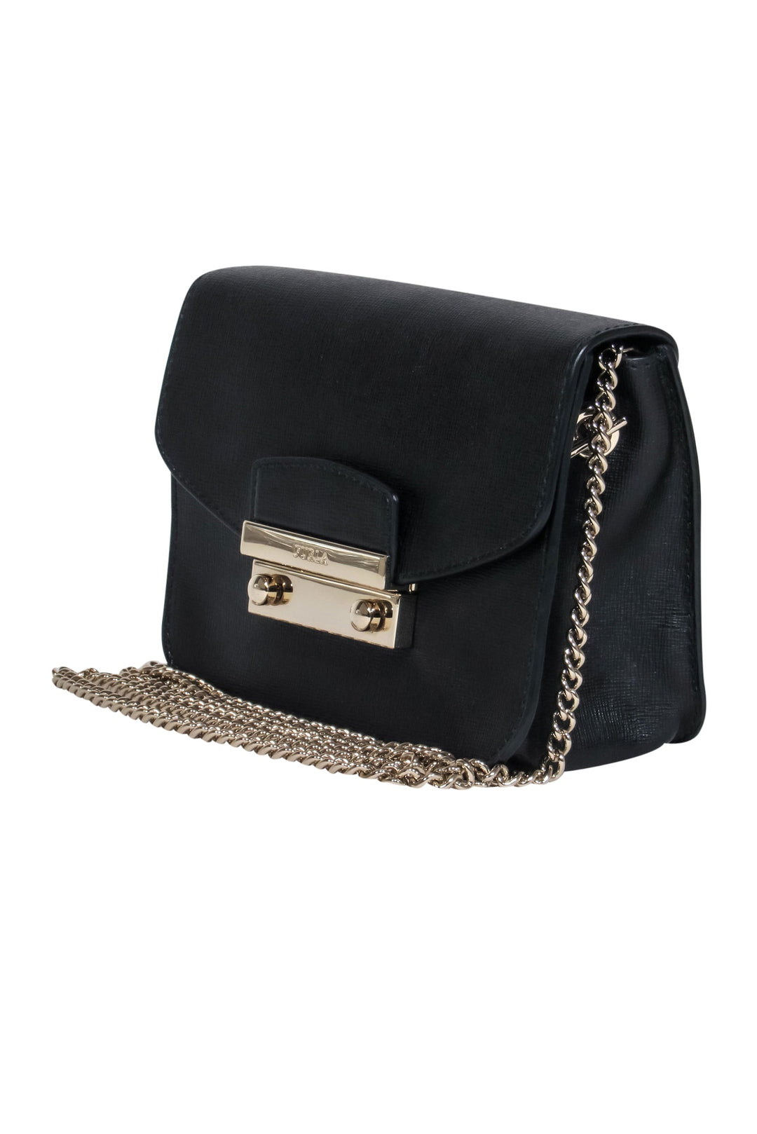 Furla - Black Textured Leather Mini Crossbody Bag w/ Chain Strap – Current  Boutique