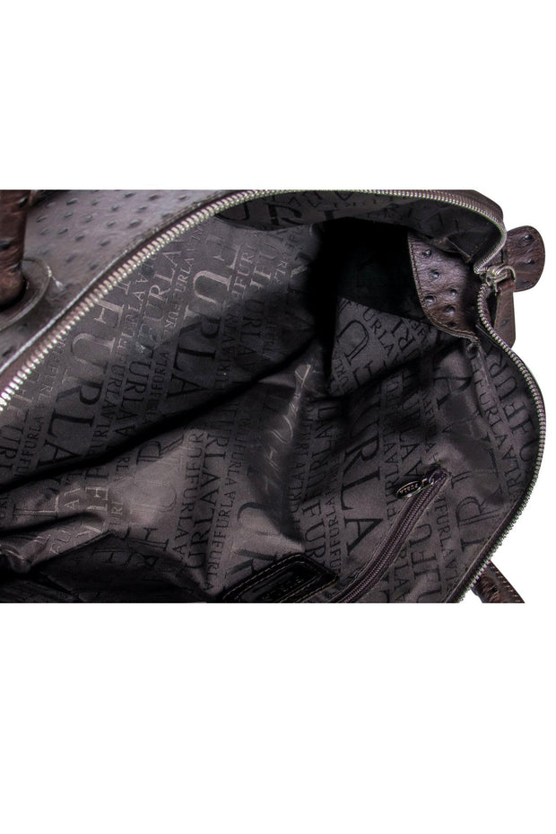 Current Boutique-Furla - Brown Ostrich Embossed Large Satchel Handbag