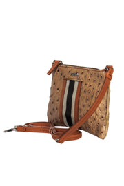 Current Boutique-Furla - Taupe Ostrich Leather Mini Convertible Wristlet