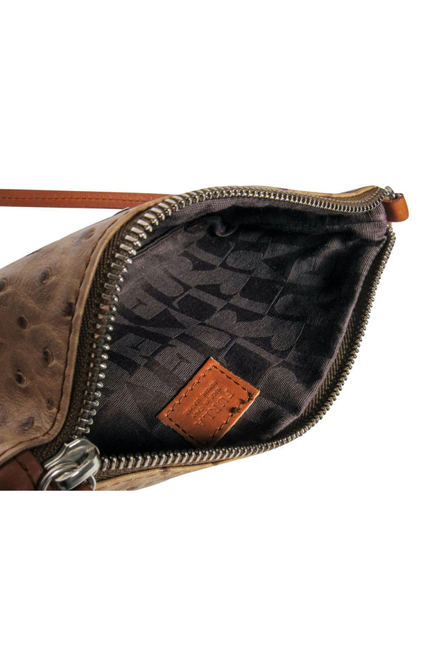 Current Boutique-Furla - Taupe Ostrich Leather Mini Convertible Wristlet
