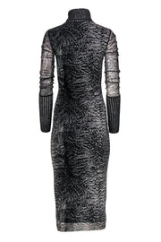 Current Boutique-Fuzzi - Black & Grey Fur Print Long Sleeve Turtleneck Maxi Dress