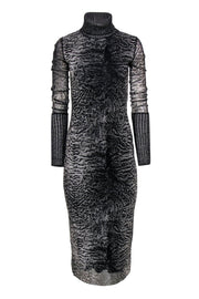 Current Boutique-Fuzzi - Black & Grey Fur Print Long Sleeve Turtleneck Maxi Dress