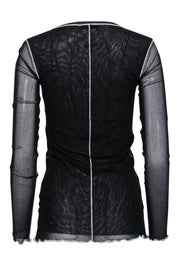 Current Boutique-Fuzzi - Black Mesh Sheer Long Sleeve Top w/ White Stitching Sz M
