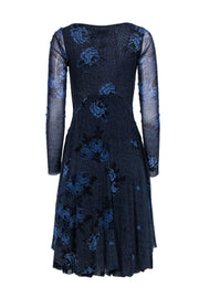 Current Boutique-Fuzzi - Blue Rose Printed Cowl Neck Long Sleeve Dress Sz S
