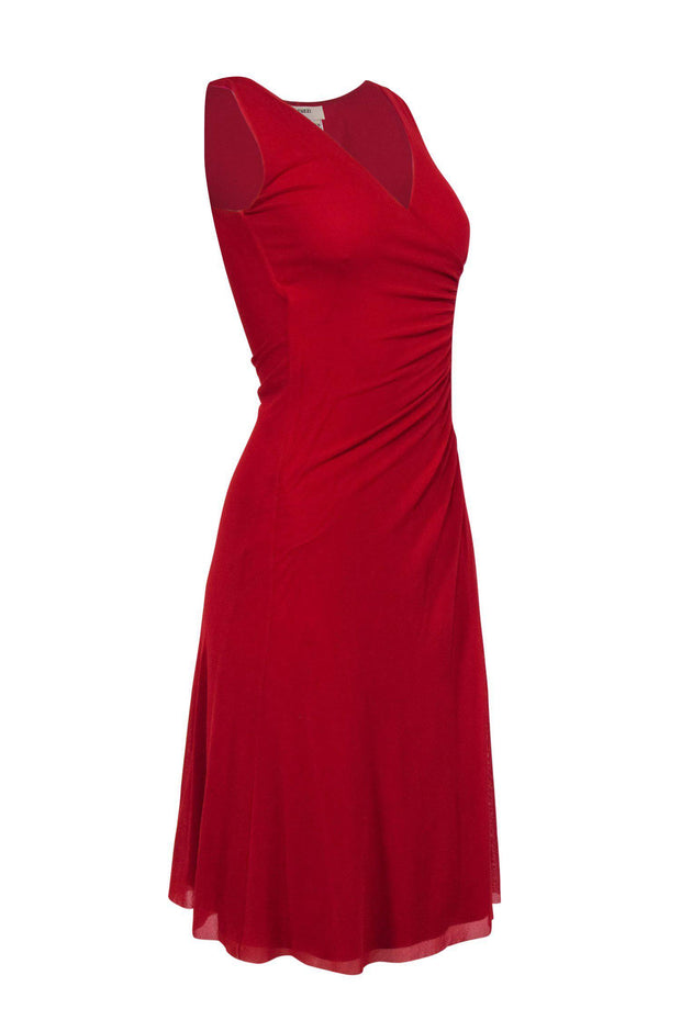 Current Boutique-Fuzzi - Red Layered Mesh Gathered Side Sheath Dress Sz XS