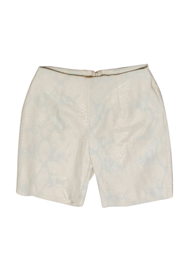 Current Boutique-GCDS - White & Light Blue Snakeskin Embossed Faux Leather Shorts Sz S