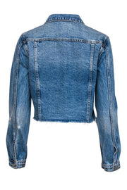 Current Boutique-GRLFRND - Medium Wash Distressed Raw Hem Button-Up "Cara" Denim Jacket Sz S