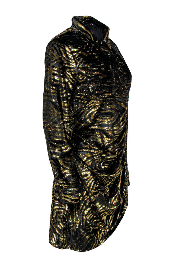 Current Boutique-GRLFRND - Metallic Gold Zebra Shirt Dress Sz L