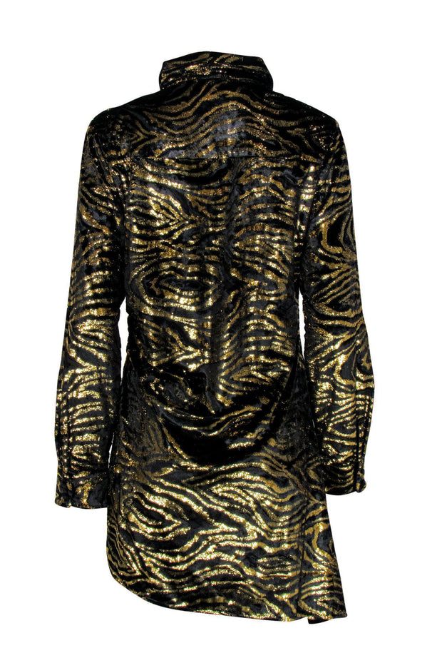 Current Boutique-GRLFRND - Metallic Gold Zebra Shirt Dress Sz L
