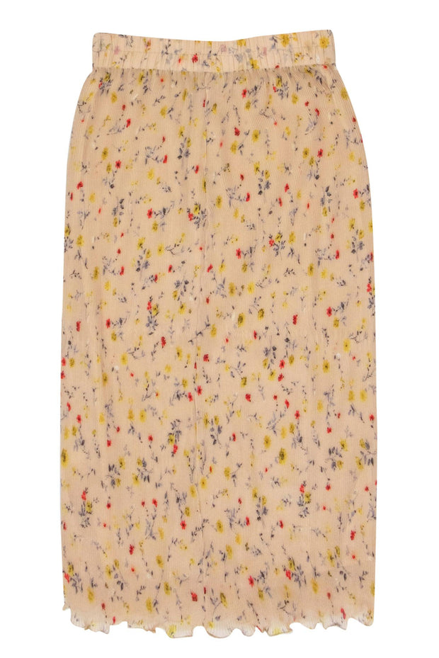 Current Boutique-Ganni - Beige Pleated Maxi Skirt w/ Floral Print Sz 6