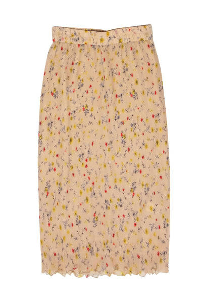 Current Boutique-Ganni - Beige Pleated Maxi Skirt w/ Floral Print Sz 6