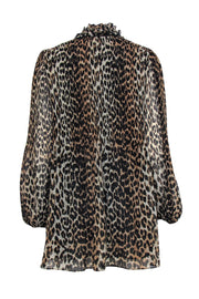 Current Boutique-Ganni - Black, Brown & Tan Leopard Print Babydoll Dress w/ Puff Sleeves Sz L