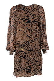 Current Boutique-Ganni - Black & Brown Tiger Striped Shift Dress Sz 4