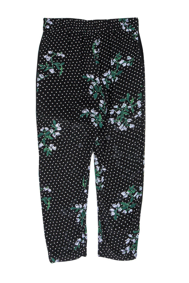 Current Boutique-Ganni - Black Floral Print Polka Dot Straight Leg Pants Sz S