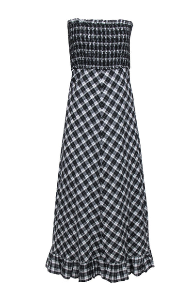 Current Boutique-Ganni - Black & White Plaid Mock Strapless Maxi Dress Sz 8