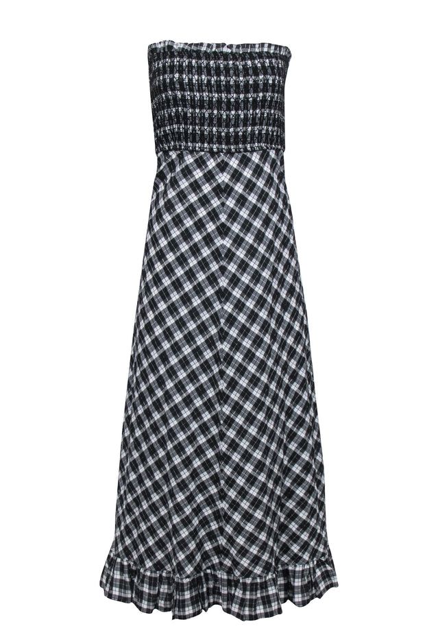 Current Boutique-Ganni - Black & White Plaid Mock Strapless Maxi Dress Sz 8