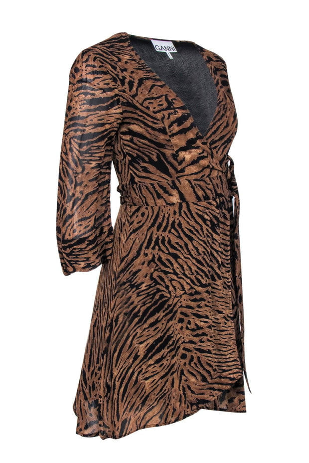 Current Boutique-Ganni - Brown & Black Tiger Print Wrap Dress Sz 4