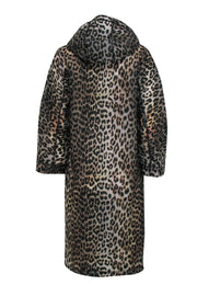 Current Boutique-Ganni - Grey & Black Leopard Print Snap-Up Hooded Longline Raincoat Sz 2