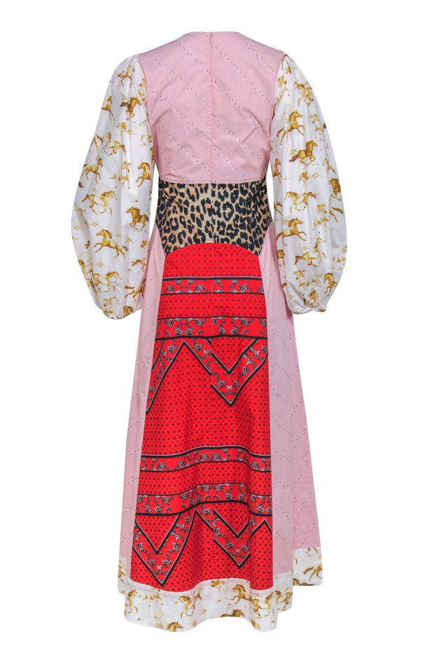 Current Boutique-Ganni - Multicolor Patchwork Long Sleeve Cotton "Sweeney" Maxi Dress Sz 4