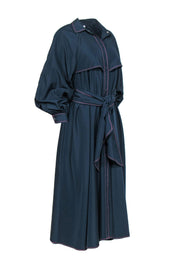 Current Boutique-Ganni - Navy & Pink Stitched Belted Maxi Dress Sz S