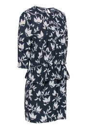 Current Boutique-Ganni - Navy & White Floral Print Long Sleeve Peplum Dress Sz M