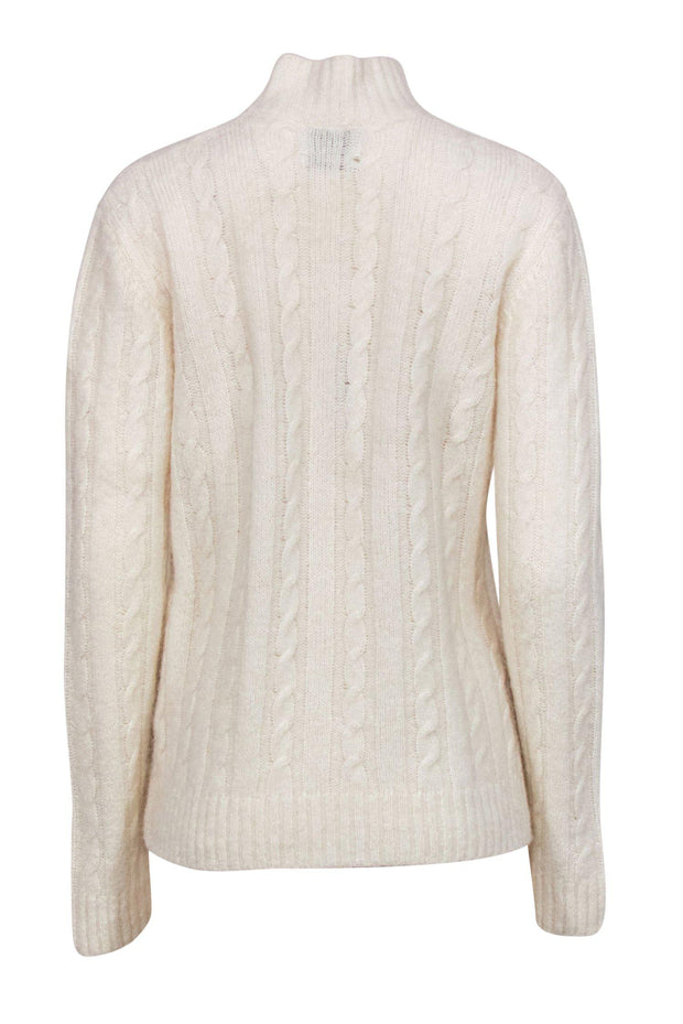 Current Boutique-Ganni - White Fuzzy Cable Knit Cutout Sweater Sz XL