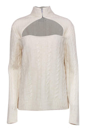 Current Boutique-Ganni - White Fuzzy Cable Knit Cutout Sweater Sz XL