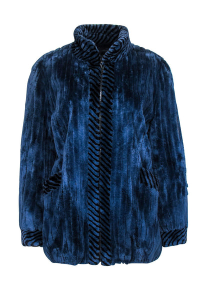 Current Boutique-Gartenhaus - Blue Beaver Fur Zip-Up Coat Sz M