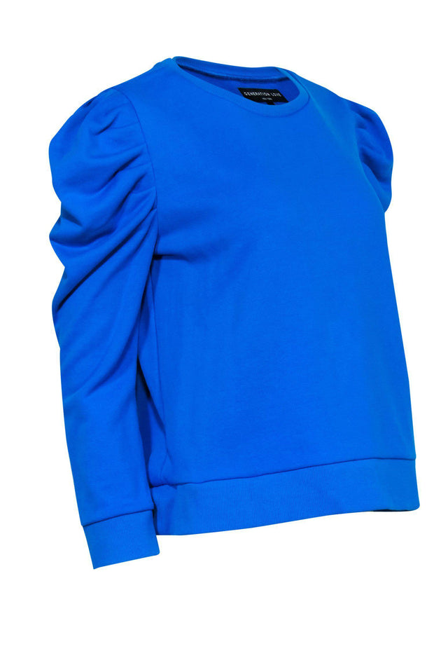 Current Boutique-Generation Love - Cerulean Blue Puff Sleeve Sweatshirt Sz L