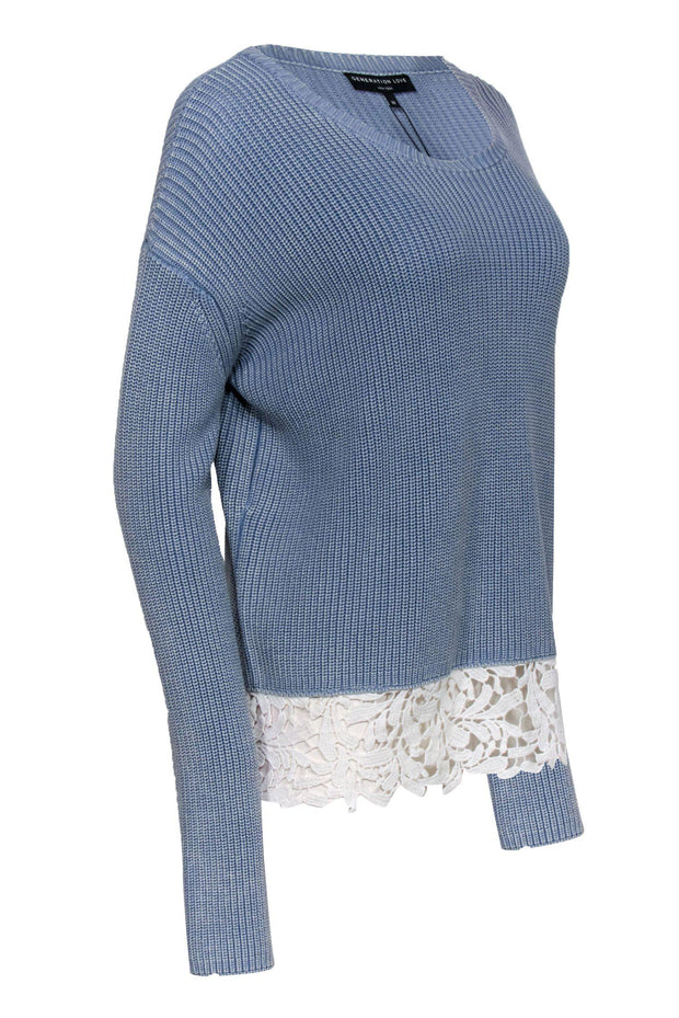 Current Boutique-Generation Love - Sky Blue Knit "Felix" Sweater w/ Lace Hem Sz M