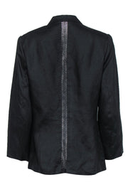 Current Boutique-Genny - Black Flax Woven Three Button Blazer w/ Crochet Trim Sz 12